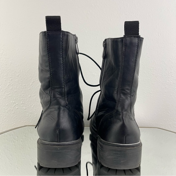 TORRID Black Dark Grey Faux Leather Metal Heel Mid Calf Lace Up Combat Boots - Picture 7 of 14